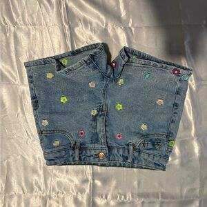 art class Blue Denim Kids Shorts with Floral Accents